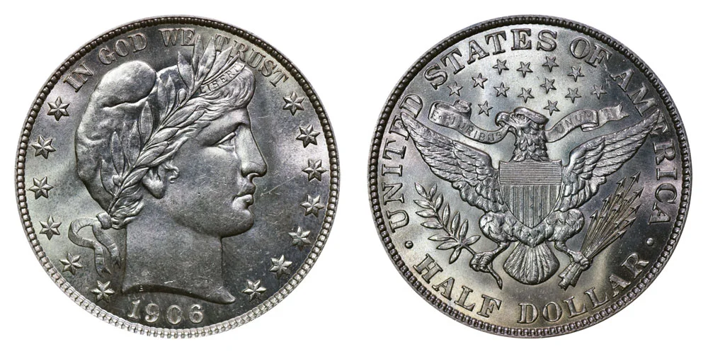 1906 Barber Half Dollar obverse showing Liberty's portrait and LIBERTY headband